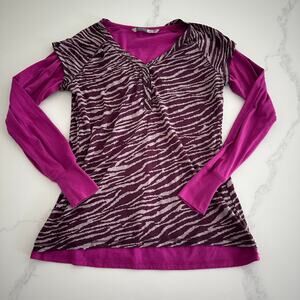 Athleta Zebra Print Layered Tshirt Pink/Maroon Size Small